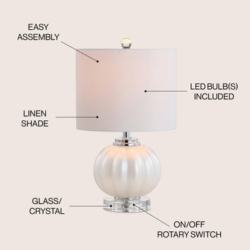 Pearl 17.5" Glass/Crystal LED Table Lamp - JONATHAN Y